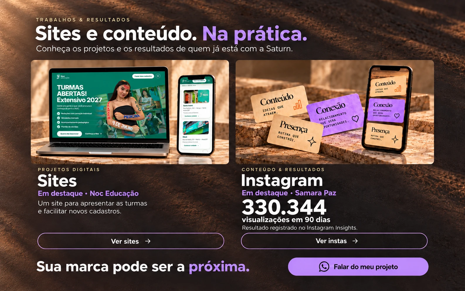 Projeto Noc Educação apresentado em notebook e celular sobre mármore
